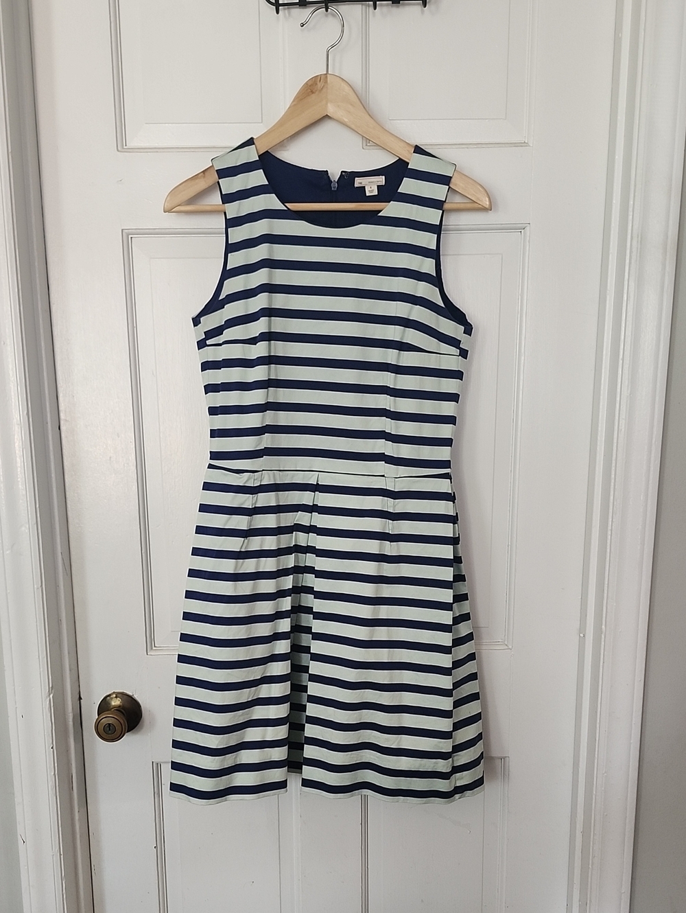 GAP Navy and Mint Green Striped Sleeveless Dress Fit And Flare